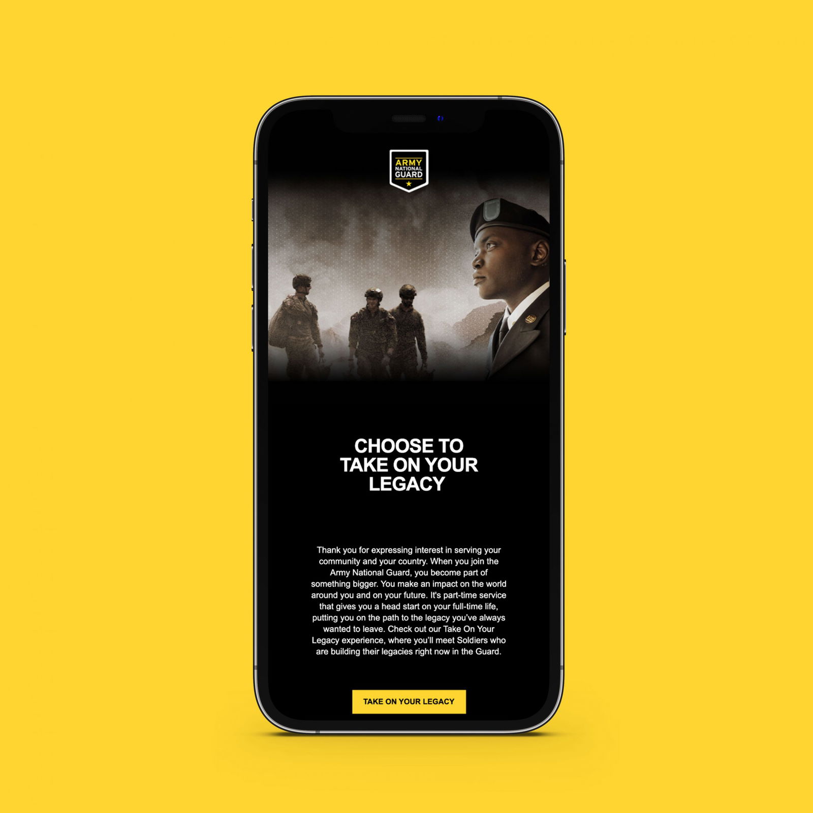 Army National Guard Legacy Campaign on iPhone mockup