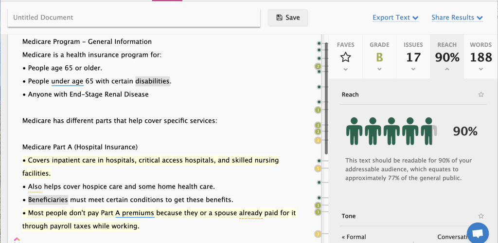UX Readability Score Example